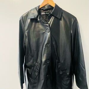 Zara Women's Sleek Black Leather Coat
